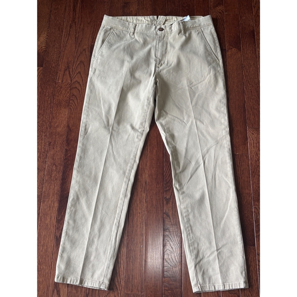 Mott & Bow Charles Khaki Twill Chinos Mens 33 Tan Slim Straight Pants